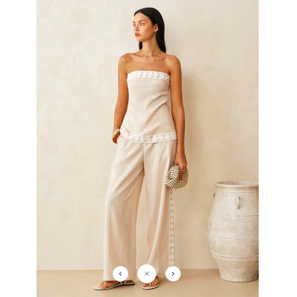 NWT Commense Linen Blend Lace Trim Top & Pants Set Sz M - Picture 3 of 4